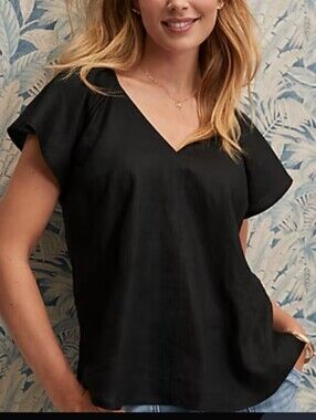 Express Black V-Neck Short Sleeve Blouse